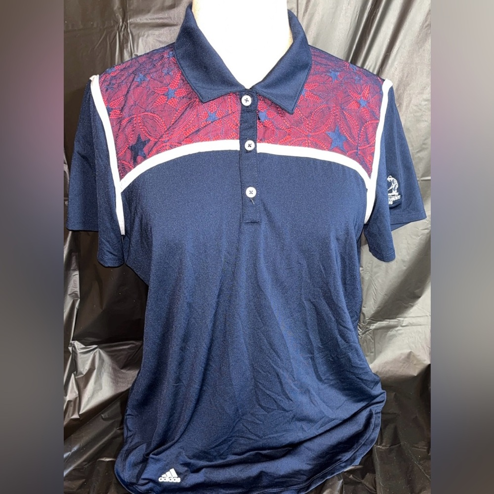 Adidas USA Golf Polo Shirt Navy Red White Lace Stars Size Small